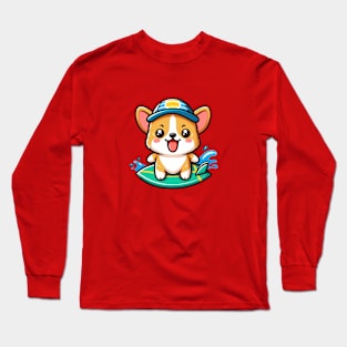 Surfing corgi dog Long Sleeve T-Shirt